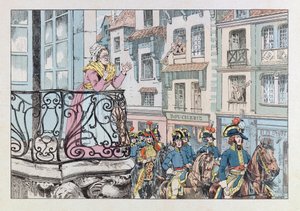 Jacques Marie Gaston Onfray de Breville dit JOB (1858 - 1931); Ilustrace z knihy „Les epees de France“: Generál Louis Lazare Hoche (1768-1797) v čele svých jednotek; Coll, Part od pseudonym for Onfray de Breville Jacques Job