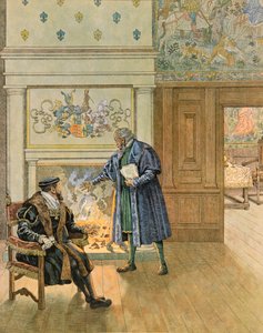 Jacques Marie Gaston Onfroy de Breville dit JOB (1858-1931) - Historie Belgie: Císař Karel V. (1500 - 1558) navštěvující velké obchodníky a finančníky města Antverpy, Soukromá sbírka od pseudonym for Onfray de Breville Jacques Job