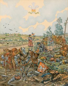 Jacques Marie Gaston Onfroy de Breville dit JOB (1858-1931) - Historie Belgie: Jan 1, hrabě Lucemburský dit l Blind (1296 - 1346) padl v bitvě u Crecy dne 26. srpna 1346, soukromá sbírka od pseudonym for Onfray de Breville Jacques Job