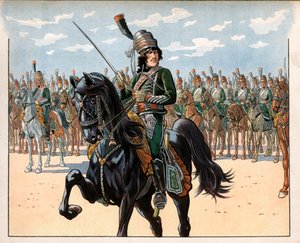 Joachim Murat (1767-1815), poté plukovník během italského tažení. Rytina Jacques Marie Gaston Onfray de Breville dit Job (1858-1931) od pseudonym for Onfray de Breville Jacques Job