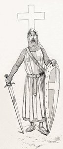 Rytíř Ludvíka IX. známý jako Saint Louis (1214-1270) v kostýmu křížové výpravy. Ilustrace Joba (Jacques Marie Gaston Onfray a Breville) (Jacques-Marie) (1858-1931) pro knihu „Les grands mots historique du pays de France““ 1915. Sbírka Privee. od pseudonym for Onfray de Breville Jacques Job