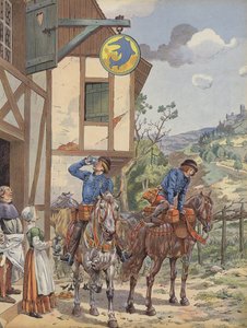 Poslové se občerstvují v hostinci u silnice (barva litho) od pseudonym for Onfray de Breville Jacques Job