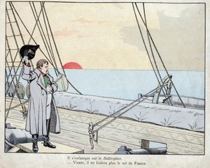 Napoleon na palubě HMS Bellerophon 1815 - litografie Job (Jacques Onfroy de Breville) z „“Le Grand Napoleon des Petites Enfants“““ 1893 od pseudonym for Onfray de Breville Jacques Job