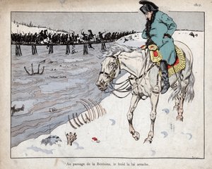 Napoleon sleduje ostatky své Grand Armee překračující řeku Berezinu na ústupu z Moskvy od pseudonym for Onfray de Breville Jacques Job