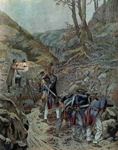 Pruské tažení (1806): Vojáci pracovali na rozšíření průchodu pro děla na úpatí hory Iena v předvečer bitvy (která vzbudila 14. od pseudonym for Onfray de Breville Jacques Job
