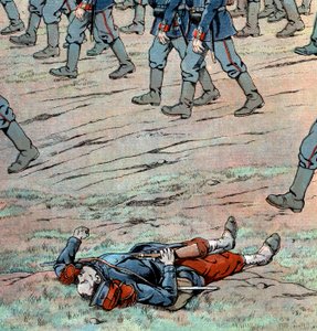 Prusové napadající Francii: mrtvý francouzský voják od pseudonym for Onfray de Breville Jacques Job