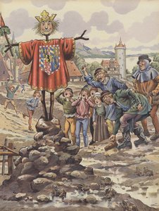 Obyvatelé Dinantu zesměšňují podobiznu Karla Smělého, vévody z Burgundska (barva lito) od pseudonym for Onfray de Breville Jacques Job