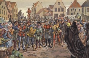 Marie, vévodkyně z Burgundska, prosí lidi z Gentu za životy dvou radních svého otce, kteří byli v korespondenci s francouzským králem Ludvíkem XI.