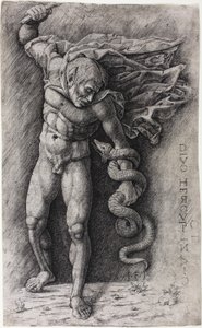 Faun útočí na hada od school of Andrea Mantegna