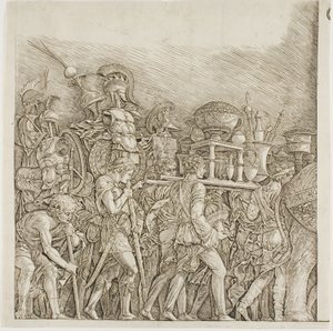 Triumph of Caesar: Vojáci nesoucí trofeje od school of Andrea Mantegna