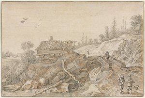Kopcovitá krajina s chatou u potoka, 1627. od van de Velde Esaias
