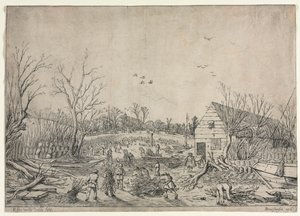 Velká povodeň 10. ledna 1624 aneb Oprava protržené hráze na řece Lek od Vianena, 1624. od van de Velde Esaias