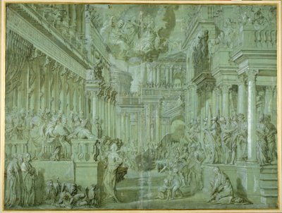Alegorie na oslavu zveřejnění Svaté ligy v roce 1571 (pero a hnědé mytí se zvýšením) od Veronese