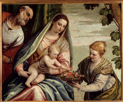 Svatá rodina s donátorem (Svatá Dorothee) Obraz Paola Veronese (1528-1588) 16. století Sun. 0,76x0,94 m Bordeaux, Musee des Beaux Arts - Svatá rodina s dárcem (Saint-Dorothea). Obraz Veronese (Paolo Caliari) (1528-1588) od Veronese