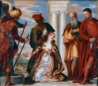Umučení svaté Justiny Svaté Justiny Padovské je probodáno úderem mečů. Obraz od Paola Caliari dit Veronese (1528-1588) od Veronese