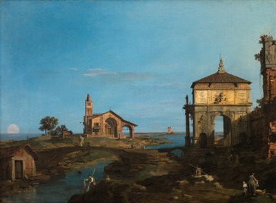Ostrov v laguně s bránou a kostelem od (1697-1768) Canaletto
