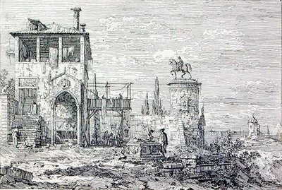 Krajina s jezdeckým památníkem (rytina) od Canaletto