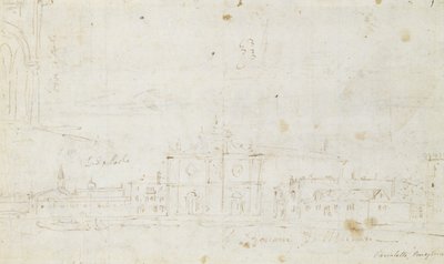 Murano: San Giovanni Dei Battuti, S Benátkami v dálce, kolem 1735-40 (kresba) od Canaletto