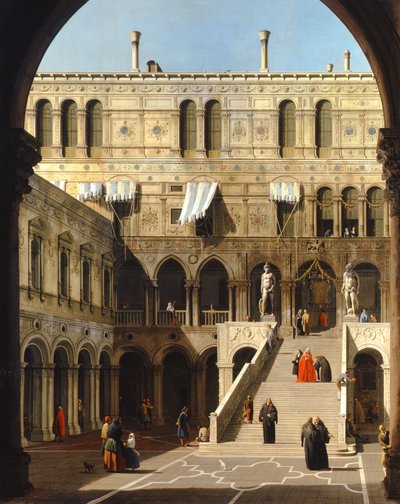 Benátky, Dóžecí palác, Scala dei Giganti, kolem roku 1740 (olej na plátně) od Canaletto