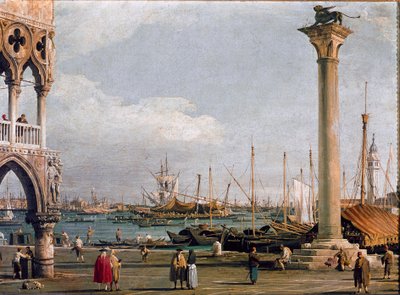Pohled na pánev svatého Marka a kostel San Giorgio Maggiore z Piazzetta do Benátek (olej na plátně od Canaletto