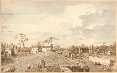 "" Vue de Porta Portello avec le canal Brenta, Padoue "" (Porta Portello s kanálem Brenta v Padově) Dessin a la plume d