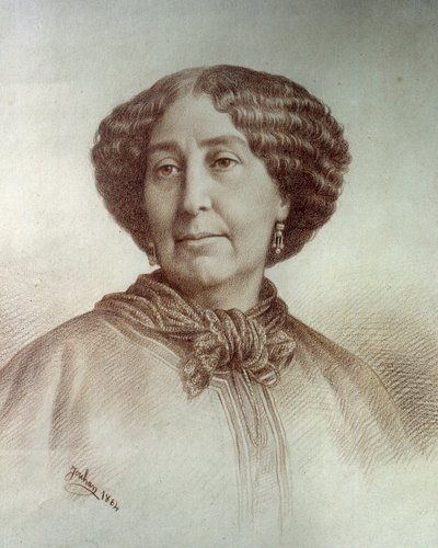 Portrét ženy z dopisů George Sand (1804-1876) Aurore Dupin, baronka Dudevant Kresba Rene Jouhan (1835-?) z fotografie Nadara od Nadar