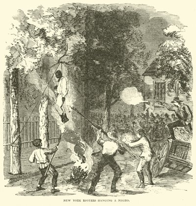 Newyorští výtržníci oběšení černocha, červenec 1863 (rytina) od (after) American School