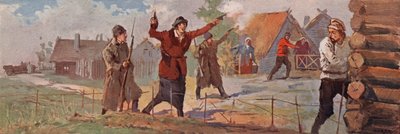 Sovětská instruktorka agronomie oznamuje svůj příjezd do vesnice střelbou z revolveru do vzduchu (barva litho) od (after) Carrey