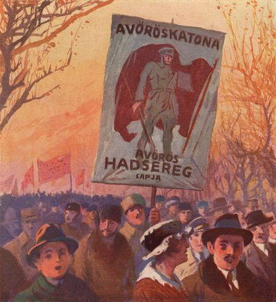 Demonstrace je podpora náboru do ruské Rudé armády, Budapešť, Maďarsko (barevné lito) od (after) Carrey