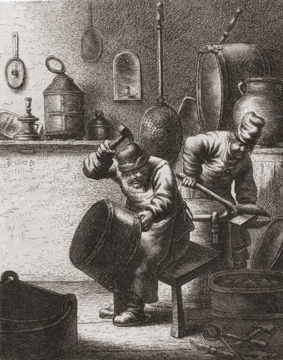 Měditeři při práci v 17. století (tisk) od (after) Dutch School
