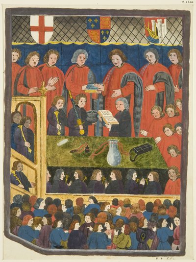 Kopie ilustrací z Ricartova kalendáře – obřad přísahy starosty města Bristow (tužka a akvarel na papíře) od (after) English School