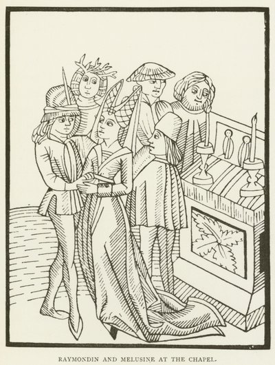 Raymondin a Melusine u kaple (rytina) od (after) English School