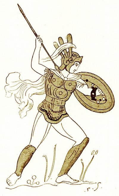 Samnitský válečník podle malované vázy v Louvru, ilustrace z „Historie Říma“ od Victora Duruye, vydané v roce 1884 (digitálně vylepšený obrázek) od (after) English School