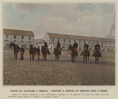 Škola jezdce na koni, jízdě na koni a sesedání (barevné foto) od (after) French Photographer