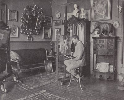 Francouzský malíř Henri Gervex ve svém ateliéru (č/b foto) od (after) French Photographer