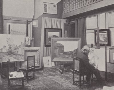 Francouzský malíř Jean Charles Cazin ve svém ateliéru (č/b foto) od (after) French Photographer
