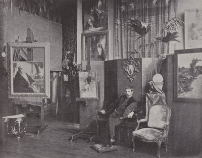 Francouzský malíř Pascal Dagnan-Bouveret ve svém ateliéru (č/b foto) od (after) French Photographer