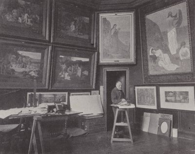 Francouzský malíř Pierre Puvis de Chavannes ve svém ateliéru (čb fotografie) od (after) French Photographer