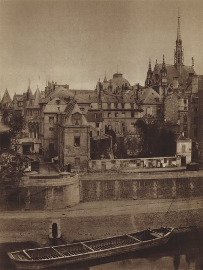 Justiční palác, při pohledu z Quai des Orfevres v roce 1862 (černobílá fotografie) od (after) French Photographer