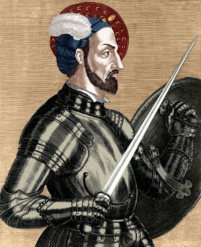 Karel Bourbonský (1490-1527), vrchní velitel francouzských armád, rytina kolorovaný dokument od (after) French School