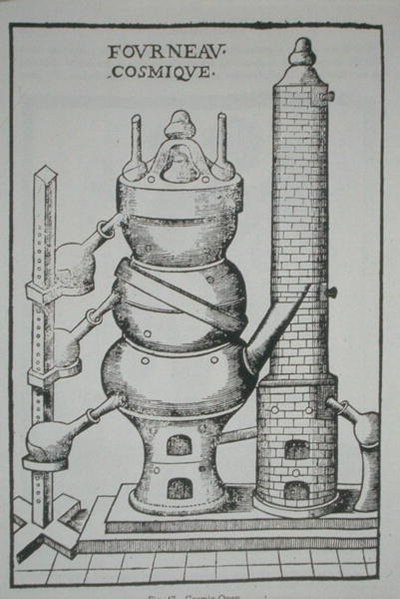 Kosmická pec, z „La Theotechnie Ergocosmique“ od Annibala Barleta (1653) ilustrovaná v historii magie publikované koncem 19. století (litho) od (after) French School
