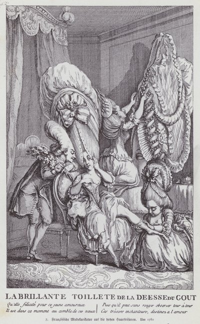 Francouzské karikatury parodující ženské účesy té doby od (after) French School