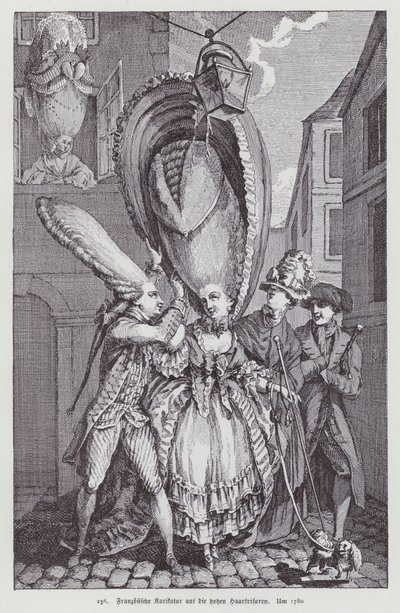 Francouzské karikatury parodující ženské účesy té doby od (after) French School