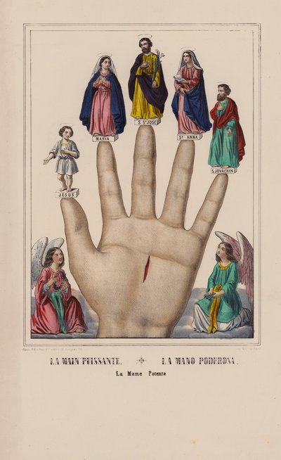 La Main Puissante, La Mano Poderosa, La Mane Potenta (barevná litografie) od (after) French School