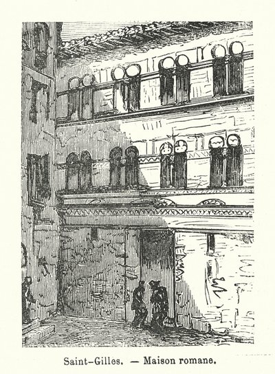 Saint-Gilles, románský dům (rytina) od (after) French School