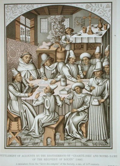 Vyrovnání účtů bratrstvem „Charite-Dieu a Notre-Dame obnovy Rouen“ z „Livre des comptes“ od (after) French School