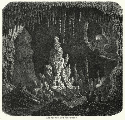 Grotta na Antiparosu, Řecko (rytina) od (after) German School
