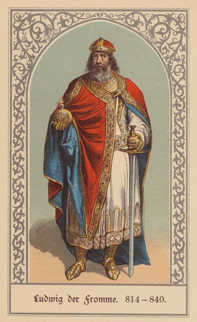 Ludvík Pobožný, franský král a císař Svaté říše římské (barevná litografie) od (after) German School