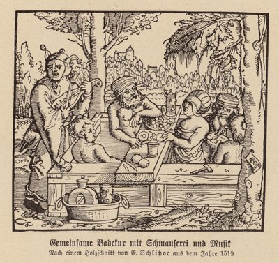 Smíšené lázeňské koupání s hodováním a hudbou (dřevoryt) od (after) German School