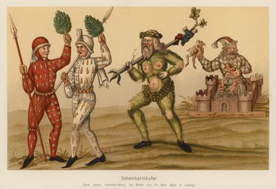 Schembartův karneval, Norimberk (barevná litografie) od (after) German School